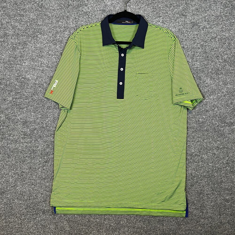 RLX Ralph Lauren‎ Shirt Mens Large Green Striped Golf Performance Stretch